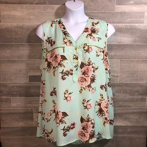 EUC Sheer Sleeveless Mint Flowered Top- 3X